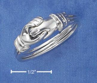 Sterling Silver Hands And Heart Ring (opens)
