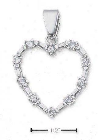 Sterling Silver Heart Formed By Czs Baguette Czs Pendant