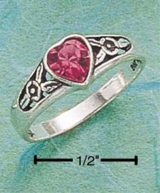Sterling Silver Heart Ring With Pink Austrian Crystal