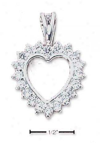 Sterling Silver Heart Surrounded By Round Cz Charm