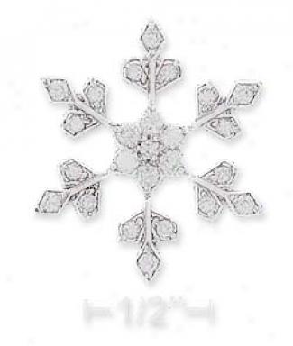 Sterling Silver High Polish 27mm Cz Snowflake Pendant