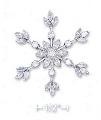 Sterling Silver High Refine 35mm Cz Snowflake Pendant