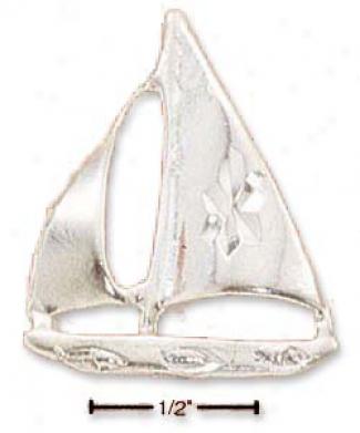 Sterling Silver High Polish And Diamond Cut Sailboat Charm