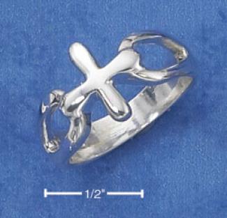 Sterling Silvery High Polish Cross Ring With Open Loop Shhank