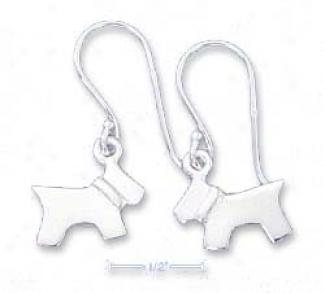 Sterling Silver High Polish Dog Dangle French Wire Earrings