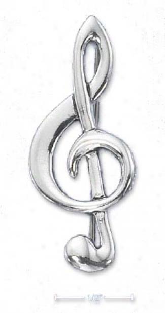 Sterling Silver High Pollsh G-clef Pin