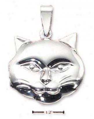 Sterling Silver High Polish Kitty Face Locket Pensant