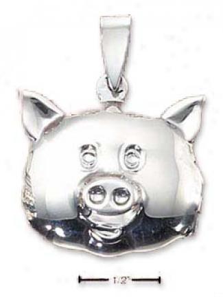 Genuine Silver High Polish Piggy Face Locket Pendant