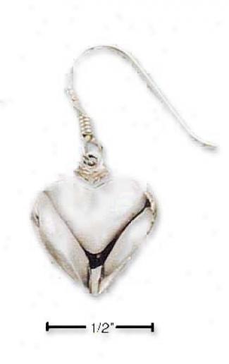 Sterling Silver High Polish Puffed Heart Dangle Earrings