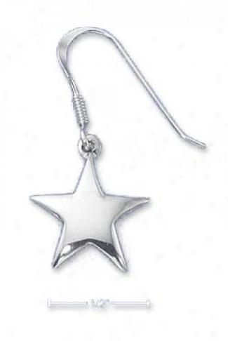 Sterling Silver High Polsih Puffed Star French Wire Earrings