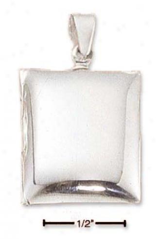 Sterling Silver High Polish Rectangular Puffy Locket Pendant