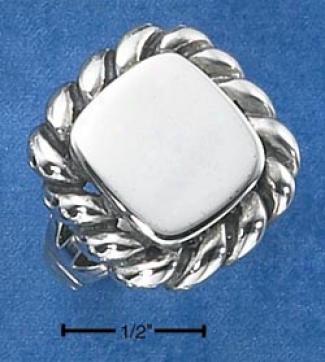 Sterling Silver High Polish Square Signet Ring Rope Border