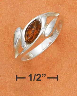 Sterling Silver Honey Amber High Lustre Bypass Band Ring