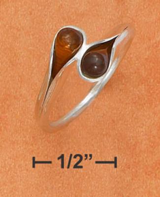 Sterling Silver Honey Amber Teardrop Bypass Ring