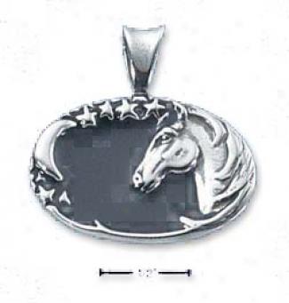 Sterling Silver Horse-head With Moon And Stars Pendant