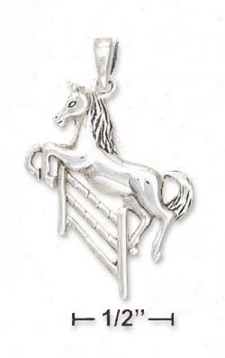 Sterling Silver Horse Jumping Over Fence Charm (nicke Free)