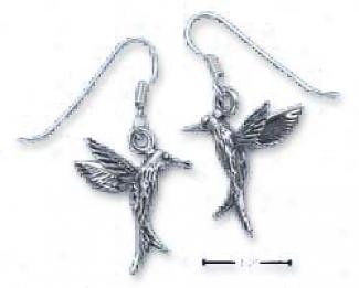 Sterling Silver Hummingbird In Flight Earrings French Wire