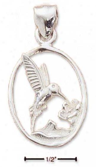 Sterling Silver Hummingbird In Oval Charm