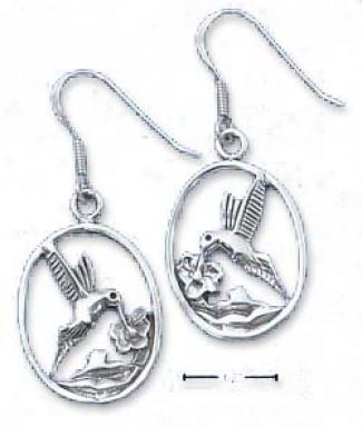 Sterling Silver Hummingbird Ih Oval French Wire Earrings