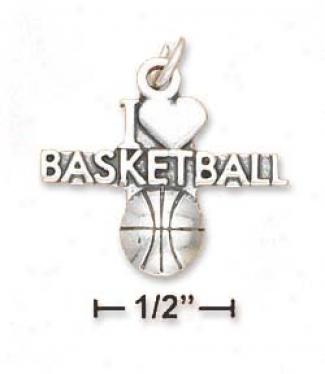 Sterling Silver I Heart Basketball With Basketball Charm