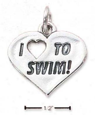 Sterling Silver I Heart To Swim! Heart Charm