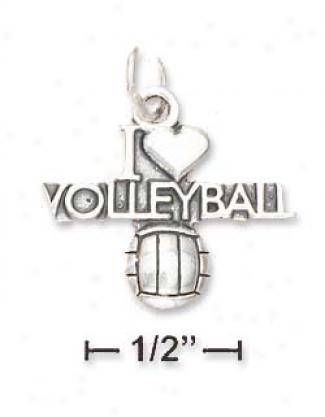 Sterling Silver I Heart Volkeyball With Volleyball Charm