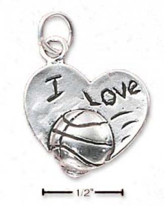 Sterling Silver I Love Basketball Heart Attraction