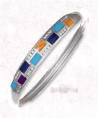 Sterling Silver Inlay Hinged Bangle Bracelet