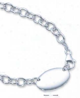 Sterling Silver Language of Italy 7.5 In. Oval Id Bracelet Oval Id Fasten