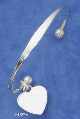 Sterling Silver Italian Cuff Removable Ball End Heart Tag