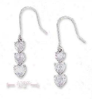 Sterling Silver Journey Style Heart Cz French Wier Earrings