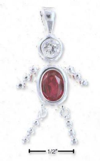 Sterling Silver July Bead Boy Charm With Red Cz