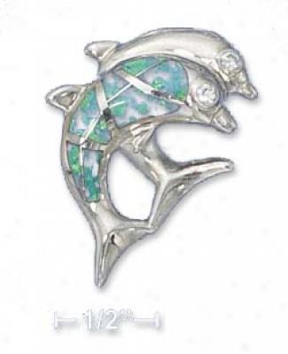 Sterling Silvery Jumping Double Dolphins Cz Peneant