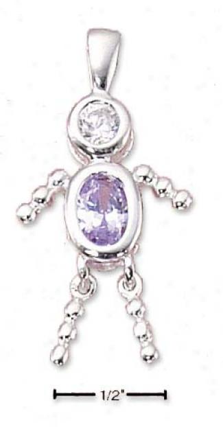 Sterling Silver June Bead Boy Charm With Lighy Purple Cz