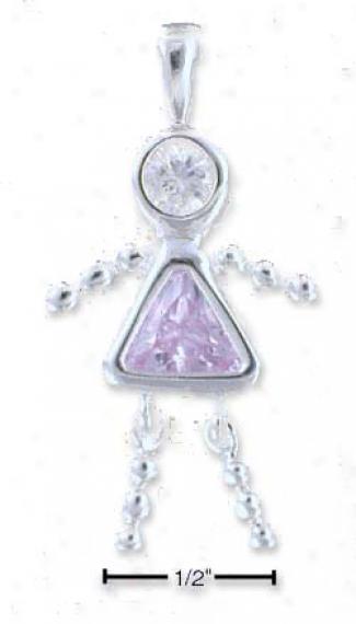Sterling Silver June Bead Girl Charm With Light Purple Cz