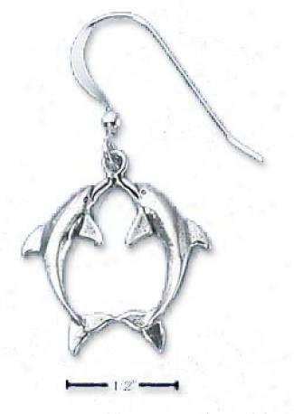Genuine Silver Kissing Dolphin French Wire Earrings