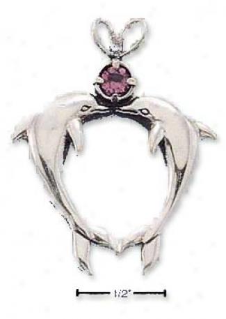 Sterling Silver Kissing Dolphins With Amethyst Charm