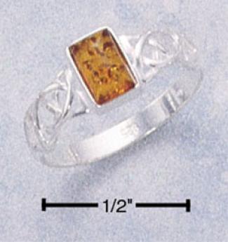 Sterling Soft and clear  Ladies Honey Amber Ring Celtic Weave Ring