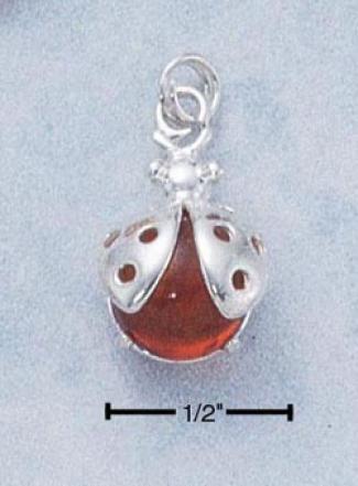 Sterling Silver Ladybug By the side of Amber Pendant