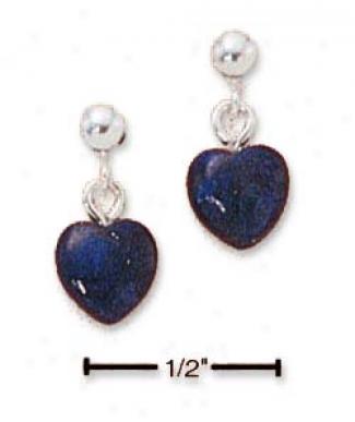 Sterling Silver Lapis Hearts On Dangle Post Earrings