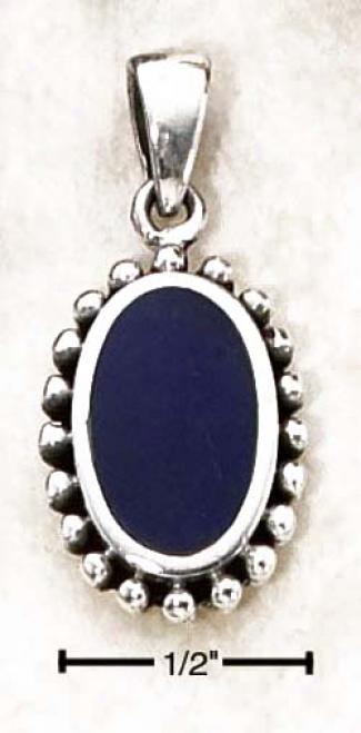 Sterling Silver Lapis Oval With Beaded Border Pendant