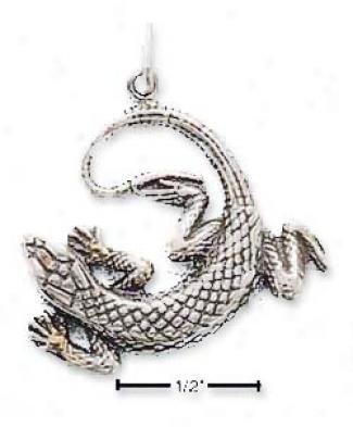 Sterling Silver Large Antiqued Gecko Charm