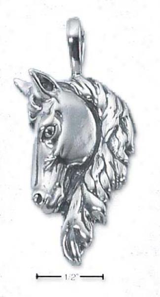 Sterlibg Silver Large Antiqued Horse Head Pendant