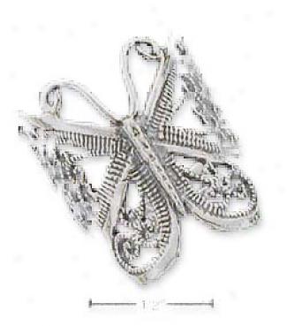 Sterling Silver Large Butterfly Filigree Ring