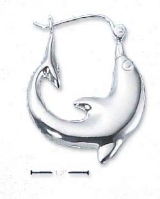 Sterling Silver Large Curved Dolphin Hoop Earrings