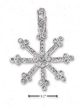 Sterling Silver Large Cz Snowflake Pendant - 1 1/2 Inch