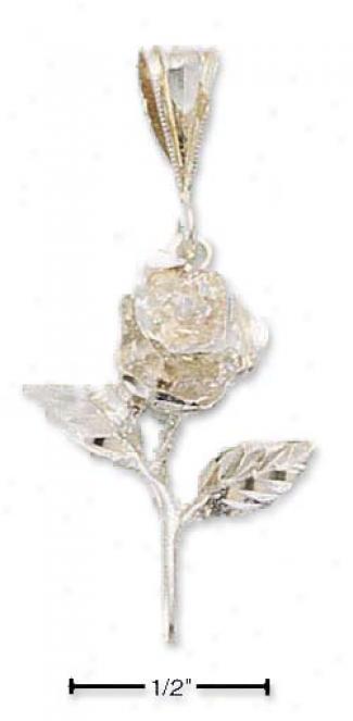 Sterling Silver Large Dc Rose With Stem Charm