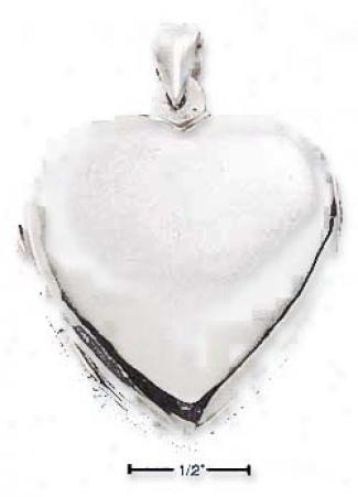 Sterling Silver Large Flat High Polish Heart Locket Pendant
