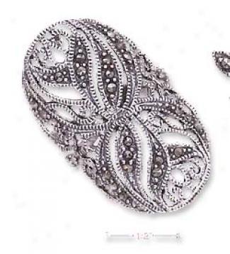 Sterling Silver Large Floral Filigree Marcasite Ring