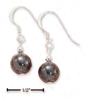Sterling Silver Large Hematite Bead Earrings On French Wires
